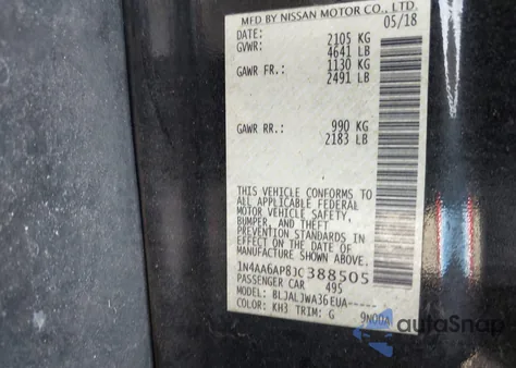 2018 Nissan Maxima 3.5 Sv z USA, uszkodzony, nr VIN 1N4AA6AP8JC388505